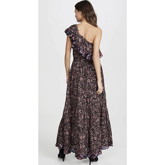 Free People Dress What About Love Maxi Size S‎ to M Black Floral Ruffle - Picture 1 of 8